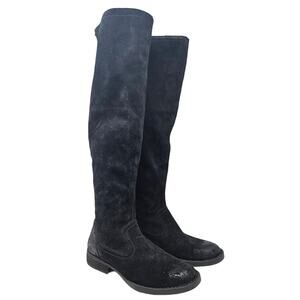 Born 6 Black Suede Leather Tall Riding Boot Minimalist Rustic Boho Zipper